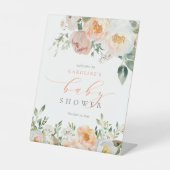 Peach Baby in bloei meisje Baby shower welkom Reclamebord Met Voetstuk (Voorkant)