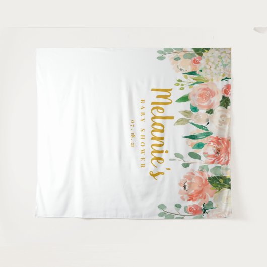 Peach Baby shower Backdrop, Photo Booth Prop Wandkleed (Voorkant (horizontaal))