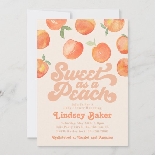 Peach Baby shower Invitation | Baby Peach Kaart (Voorkant)