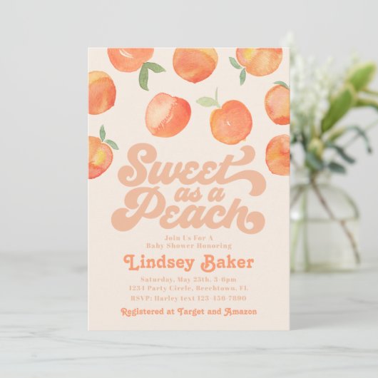 Peach Baby shower Invitation | Kleine peach Kaart (Staand voorkant)