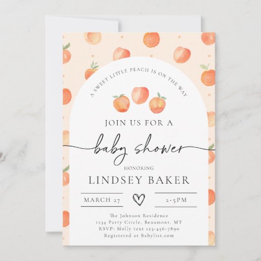 Peach Baby shower Invitation | Perp Baby Kaart (Voorkant)