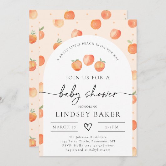 Peach Baby shower Invitation | Perp Baby Kaart (Voorkant / Achterkant)