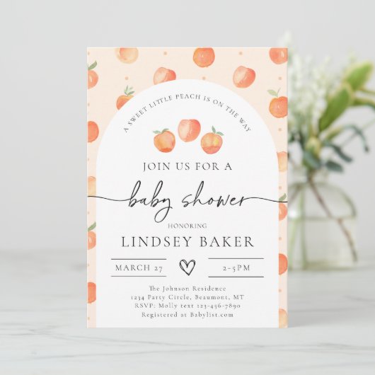 Peach Baby shower Invitation | Perp Baby Kaart (Staand voorkant)