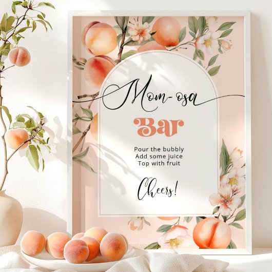 Peach baby shower thema Mom-osa bar Poster