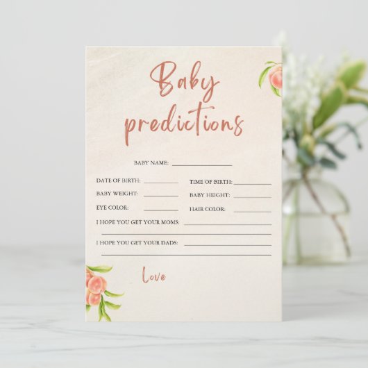 Peach Baby shower voorspellingen Kaart (Staand voorkant)