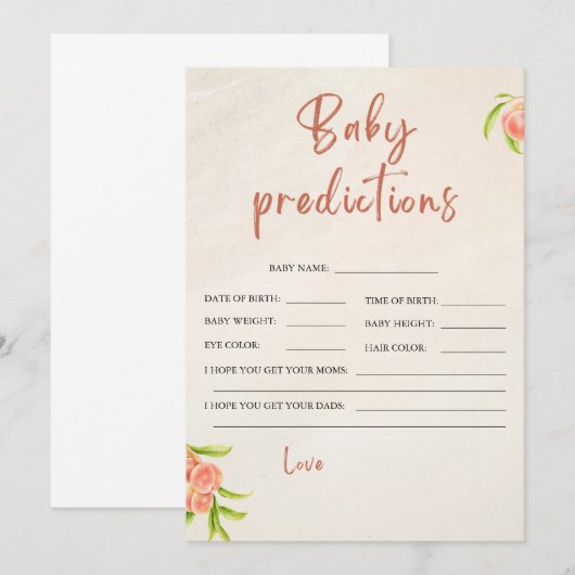 Peach Baby shower voorspellingen Kaart (Voorkant / Achterkant)