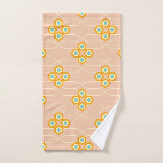 Peach background hexagonal floral pattern  bad handdoek (Handdoek)