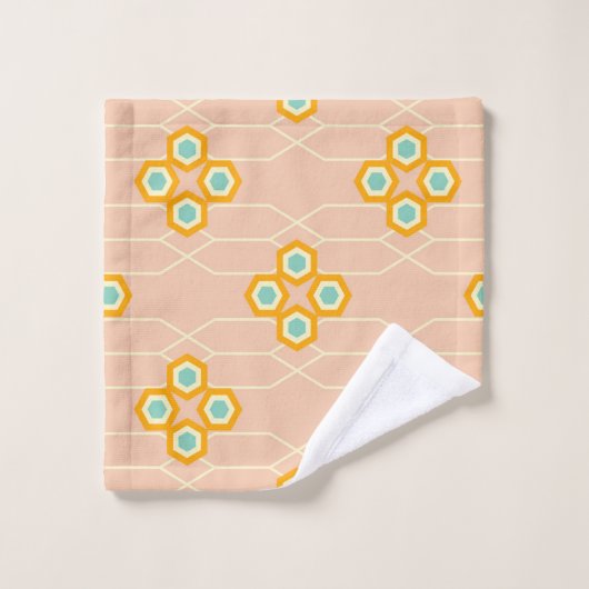 Peach background hexagonal floral pattern  bad handdoek (Wasdoekje)