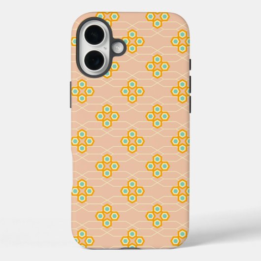 Peach background hexagonal floral pattern  Case-Mate iPhone case (Achterkant)