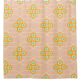 Peach background hexagonal floral pattern  douchegordijn