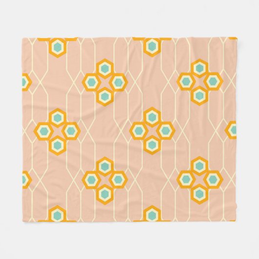 Peach background hexagonal floral pattern  fleece deken (Voorkant (Horizontaal))