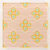 Peach background hexagonal floral pattern  glazen onderzetter (Voorkant)