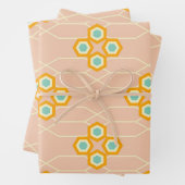 Peach background hexagonal floral pattern  inpakpapier vel (In situ)