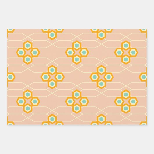 Peach background hexagonal floral pattern  inpakpapier vel (Voorkant)