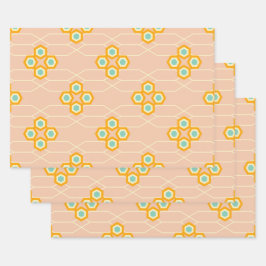 Peach background hexagonal floral pattern  inpakpapier vel