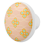 Peach background hexagonal floral pattern  keramische knop (Rechts)
