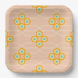 Peach background hexagonal floral pattern  papieren bordje