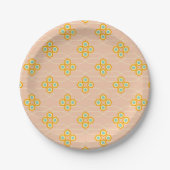 Peach background hexagonal floral pattern  papieren bordje (Voorkant)