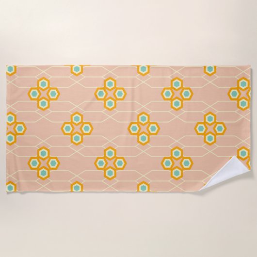 Peach background hexagonal floral pattern  strandlaken (Voorkant)