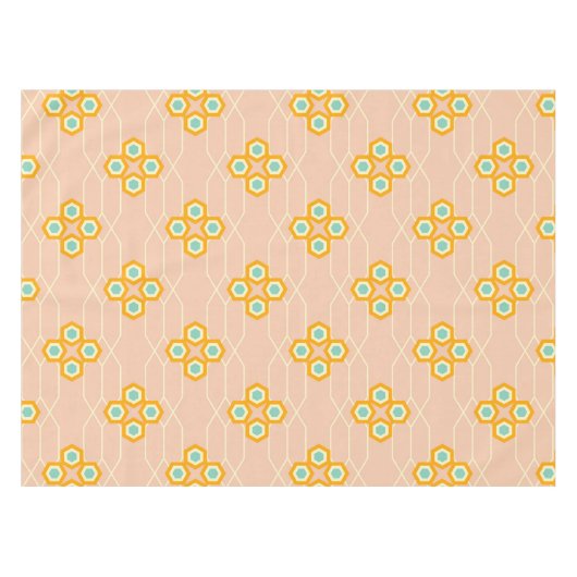 Peach background hexagonal floral pattern  tafelkleed (Voorkant (Horizontaal))