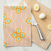 Peach background hexagonal floral pattern  theedoek (Quarter Fold)