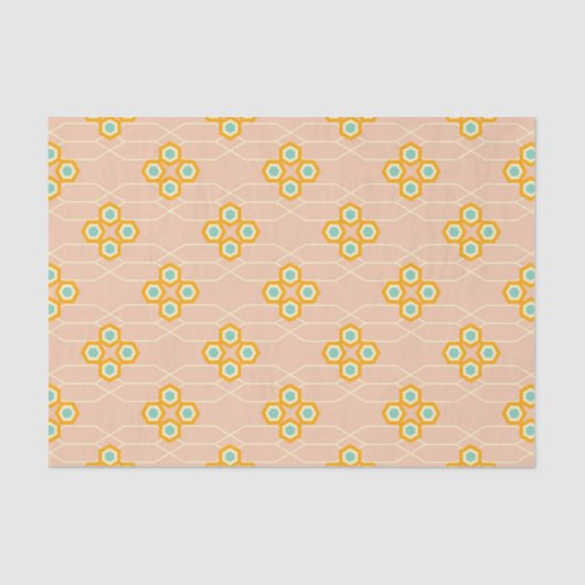 Peach background hexagonal floral pattern  tissuepapier (Voorkant)