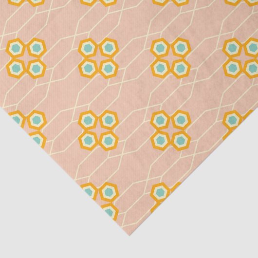 Peach background hexagonal floral pattern  tissuepapier (Detail)
