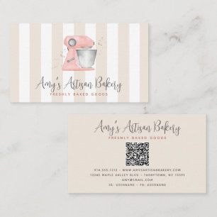 Peach Bakery Keukenmixer Beige Strepen QR Code Visitekaartje