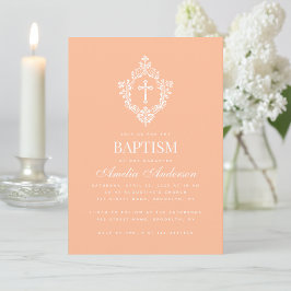 Peach Baptism Cross in Crest Elegant Vintage Kaart