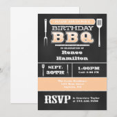 Peach BBQ Verjaardag Chalkboard Uitnodiging (Voorkant / Achterkant)