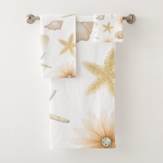 Peach Beach Schelpen & Bloemen Modern Glam Bad Handdoek (Insitu)