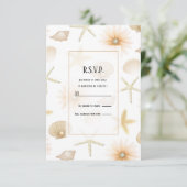 Peach Beach Seashells Bloemen Modern Wedding RSVP Kaart (Staand voorkant)