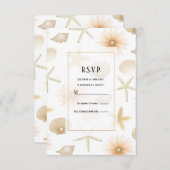 Peach Beach Seashells Bloemen Modern Wedding RSVP Kaart (Voorkant / Achterkant)