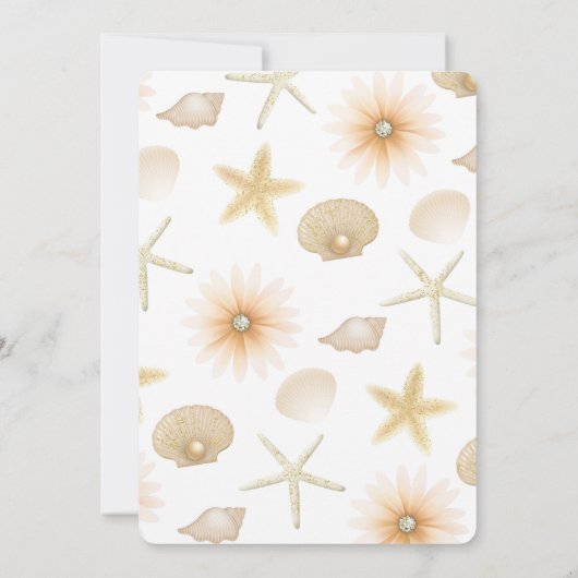 Peach Beach Seashells & Flowers Modern Weddenschap Kaart (Achterkant)