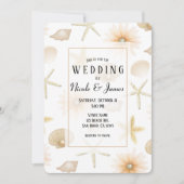 Peach Beach Seashells & Flowers Modern Weddenschap Kaart (Voorkant)