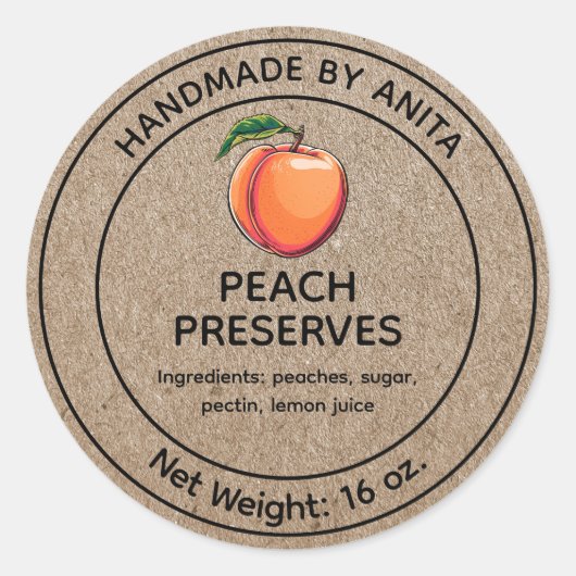 Peach Behoudt Jelly Jam Jar Label Kraft Style (Voorkant)