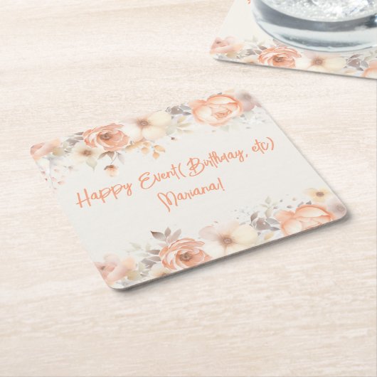 Peach Beige Bloemen Bloemenfeest Kartonnen Onderzetters (Schuin)