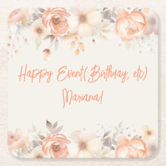 Peach Beige Bloemen Bloemenfeest Kartonnen Onderzetters (Voorkant)