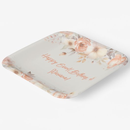 Peach Beige Bloemen Bloemenfeest Papieren Bordje (Gebogen)