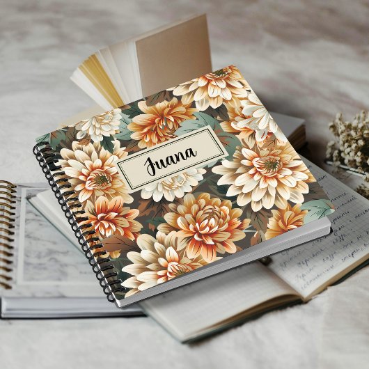 Peach Beige Chrysanthemum Floral Spiral Notebook Notitieboek
