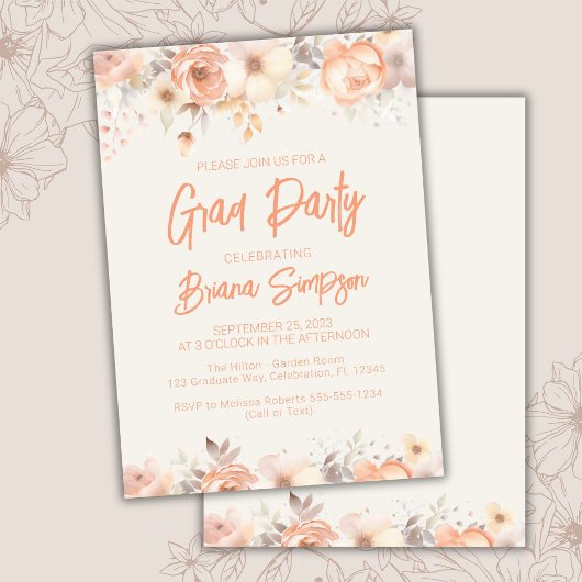 Peach Beige Ivoor Floral Afstuderen Afstudeerder P Kaart