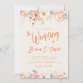 Peach Beige Ivory Floral Wedding Invitation Kaart (Voorkant)