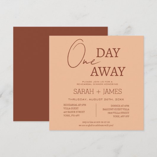 Peach Beige Modern Een dag weg repetitie diner Kaart (Voorkant / Achterkant)