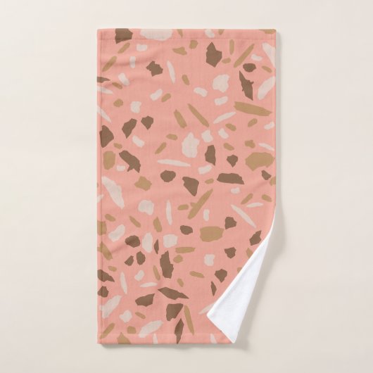 Peach Beige Tan Brown Terrazzo Marble Pattern Bad Handdoek (Handdoek)