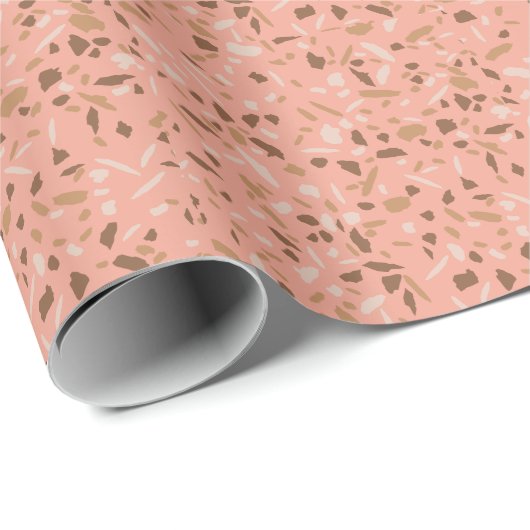 Peach Beige Tan Brown Terrazzo Marble Pattern Cadeaupapier (Rol Hoek)