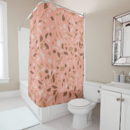 Peach Beige Tan Brown Terrazzo Marble Pattern Douchegordijn