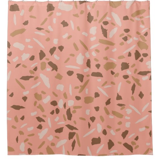 Peach Beige Tan Brown Terrazzo Marble Pattern Douchegordijn (Voorkant)