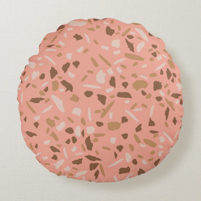 Peach Beige Tan Brown Terrazzo Marble Pattern Rond Kussen (Voorkant)