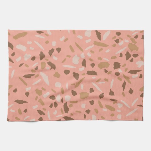 Peach Beige Tan Brown Terrazzo Marble Pattern Theedoek (Horizontaal)