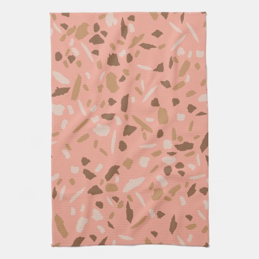 Peach Beige Tan Brown Terrazzo Marble Pattern Theedoek (Verticaal)